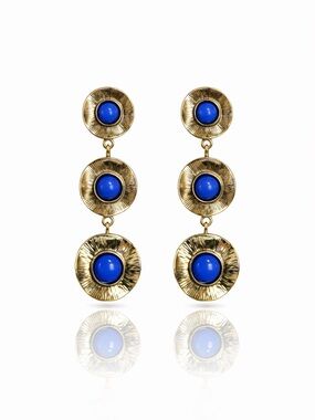 Gold-Tone Blue Cabochon Drop Earrings